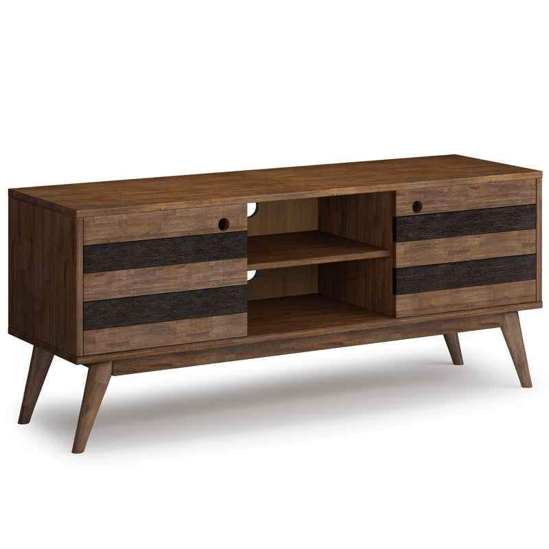 Clarkson 60"W Solid Acacia Mid-Century Modern Low TV Stand for TVs up to 65" with Sliding Doors