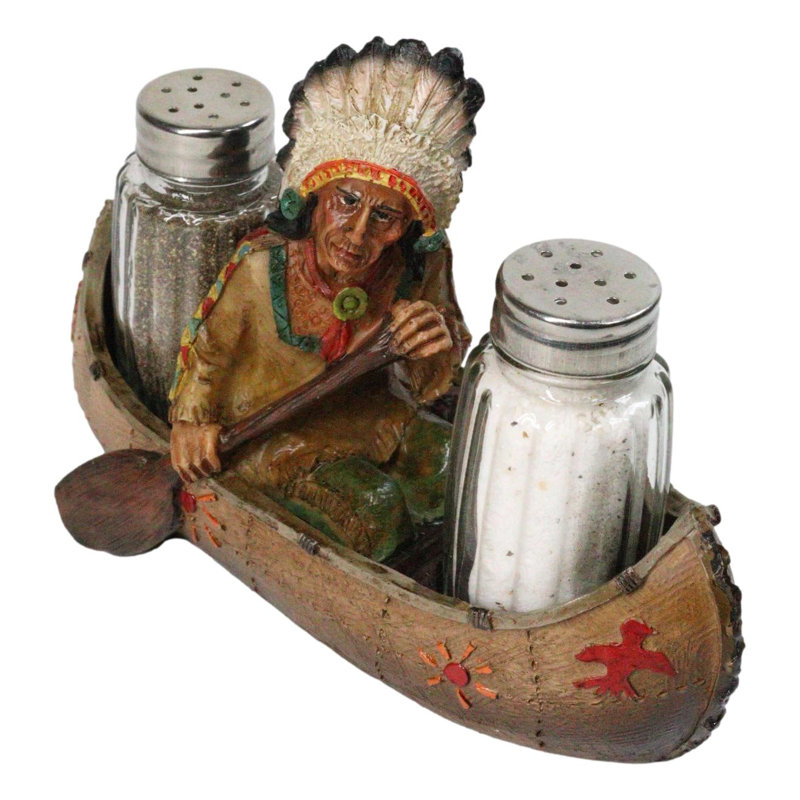 Ensemble de porte-shaker Native American Indian Chief in Canoe Boat