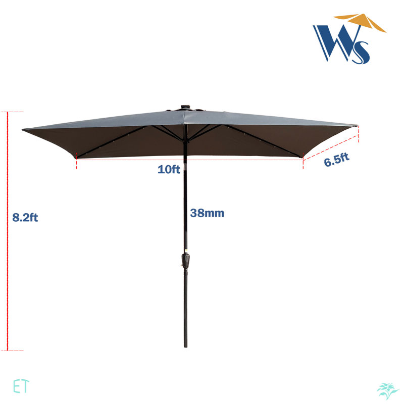 10 X 6.5T Rectangular Patio Solar LED Lighted Outdoor Umbrellas With Crank And Push Button Tilt For Garden Backyard Pool Swimming Pool