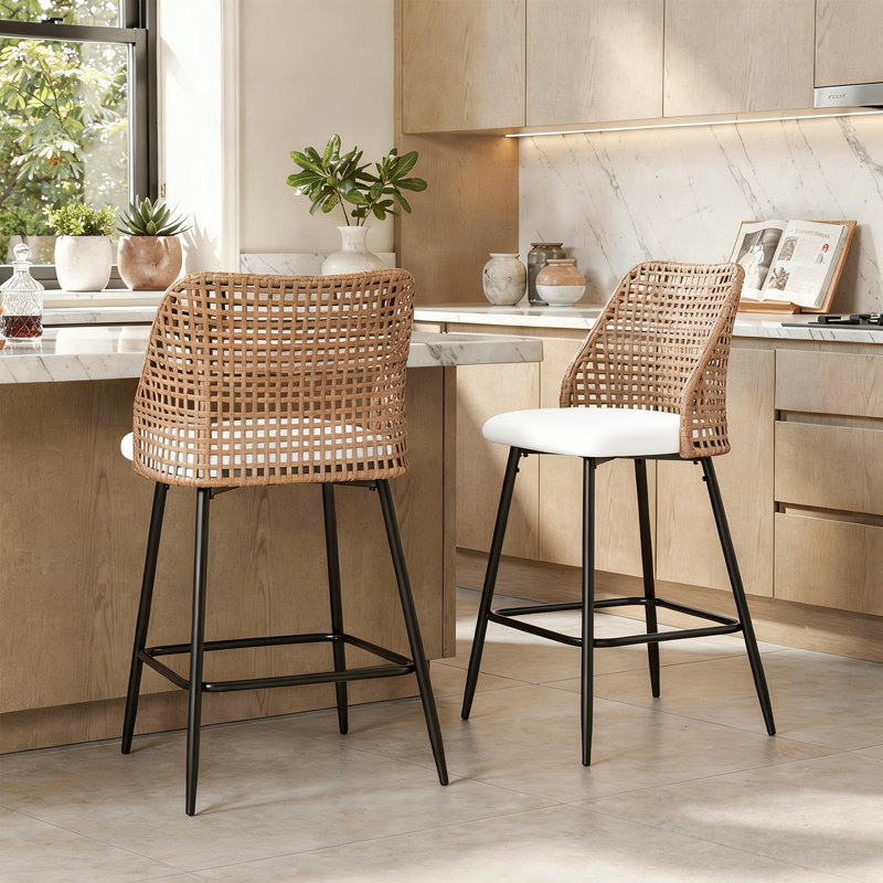 Upholstered Chenille Bar Stool, Beige