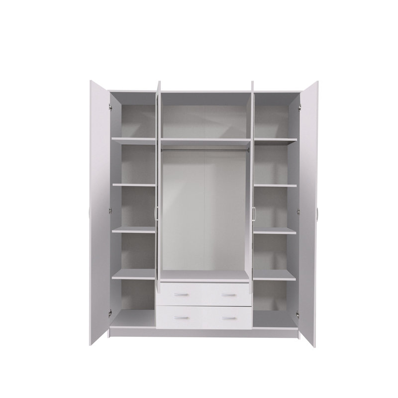 Niss 4 Door Wardrobe With Shelves And Hanging Rails Modern Bedroom Storage Solution, White