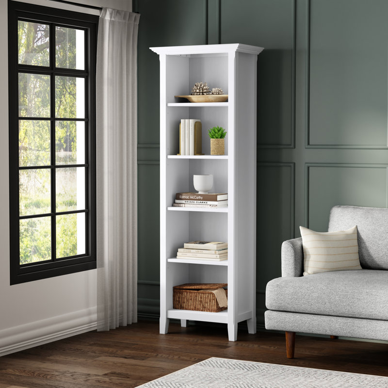 Amherst 24"W Solid Wood 5-Shelf Bookcase With Adjustable Shelves, White