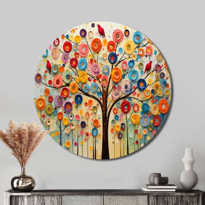 Arbre coloré abstrait 3 - Art floral rond en métal