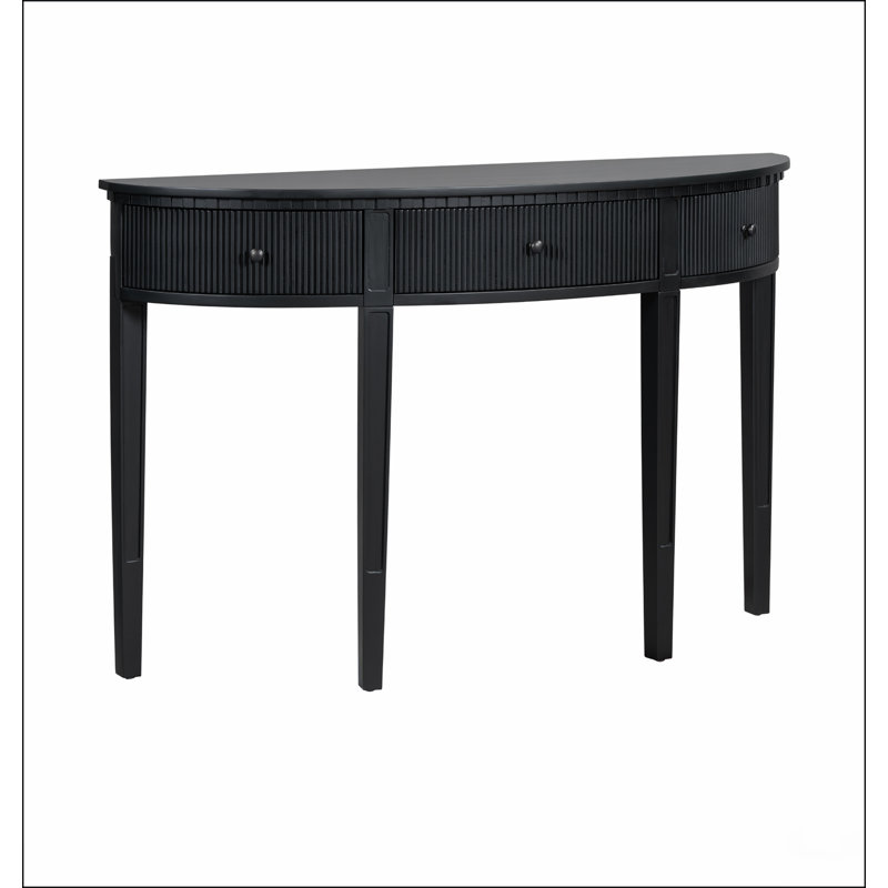 Caractéristiques distinctives de la console en placage de pin avec tiroirs à rayures verticales et quatre pieds, Noir