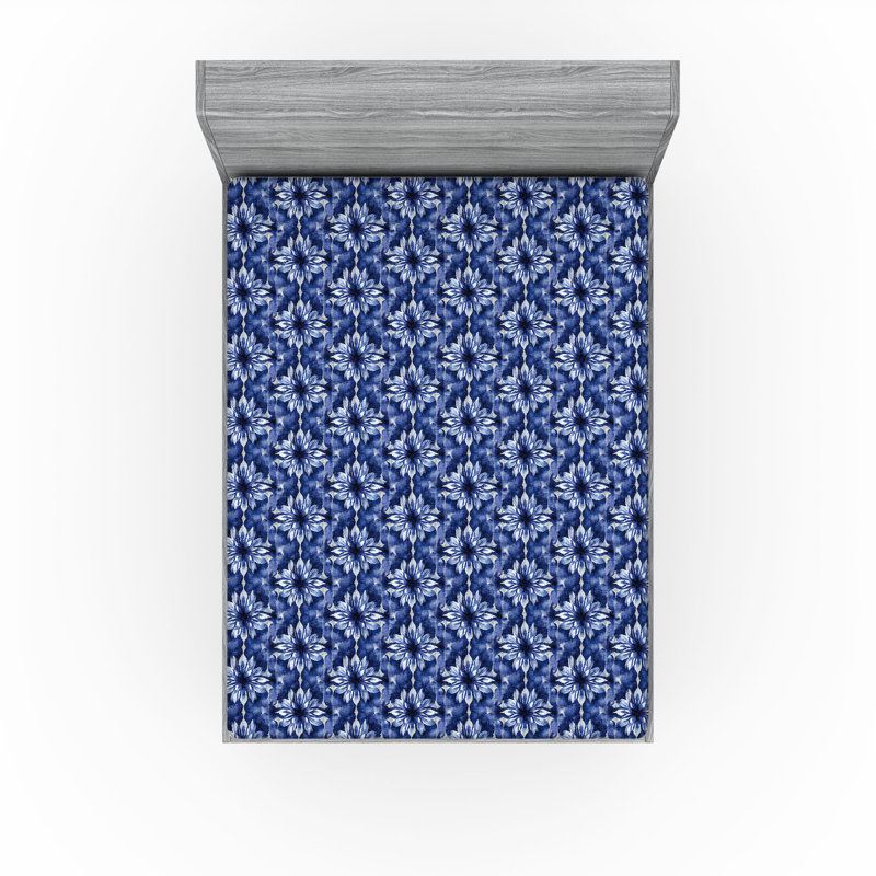 Drap-housse Ambesonne, Drap-housse de taille très grand, Bleu de cobalt, gris pâle / floral