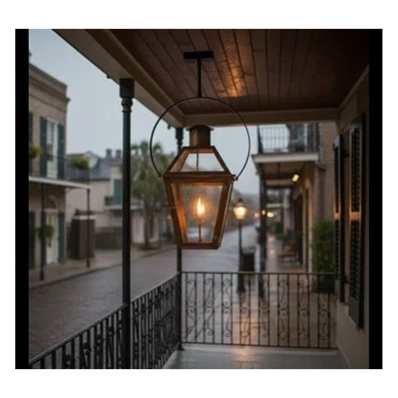Lanterne suspendue en cuivre de style Bourbon Street 21 po – Éclairage extérieur au gaz naturel, design du Vieux Carré