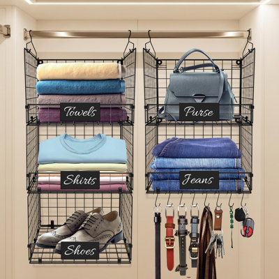 5‑Tier Adjustable Hanging Closet Organizer, Foldable Sturdy Metal Wire Hanging Storage Shelf