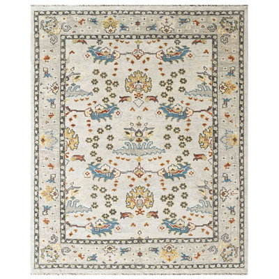 7'10''x9'10'' Hand Knotted Wool Ivory Oushak Transitional Rug