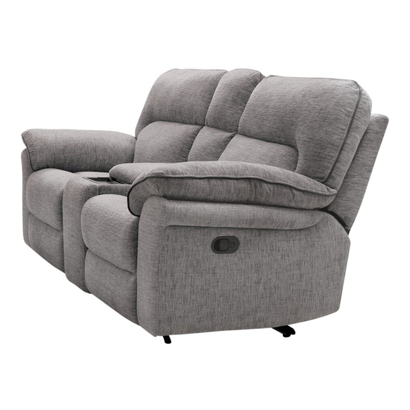 Josy Manual Recliner Loveseat With Console, Light Grey Fabric, 77 Inch