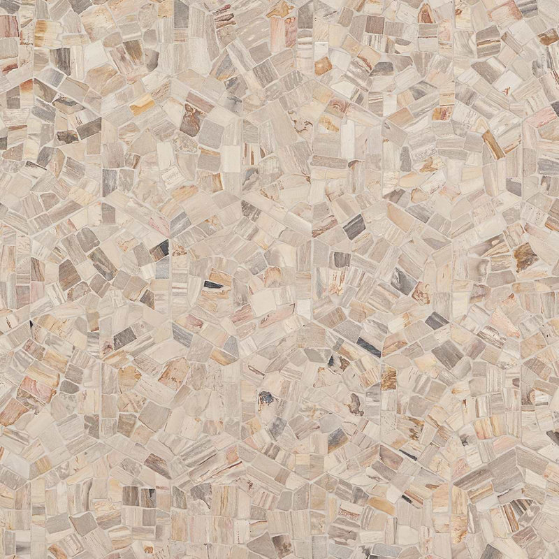 Fossil 10" Hexagon Tumbled Petrified Stone Mosaic Tile