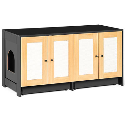 2 Cats Litter Box Enclosure, Hidden Furniture With Doors, 47"X19.8"X21.8", Black, Cloth Scratching Board, Hygienic And Practical Cleaning Solution Cat Enclosure For 2, Furniture, Drawer Easy Cleanup