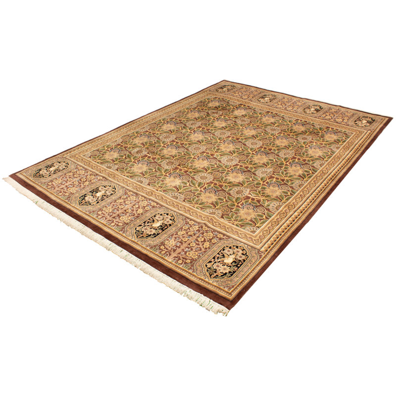 Tapis unique en laine noué à la main pako nouvel âge brun 9 pi 9 po x 14 pi 3 po New Age