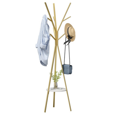 Coat Rack Hat Stand Free Standing Display Hall Tree Metal Hat Hanger Garment Storage Holder With 9 Hook, Gold