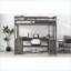 Lit mezzanine double en bois de pin avec bureau en U et amp; Rangement, brun antique - aucun sommier nécessaire-1160976682