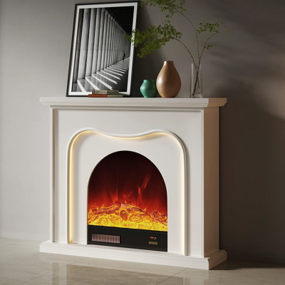 White Solid + Manufactured Wood Freestanding Fireplace
