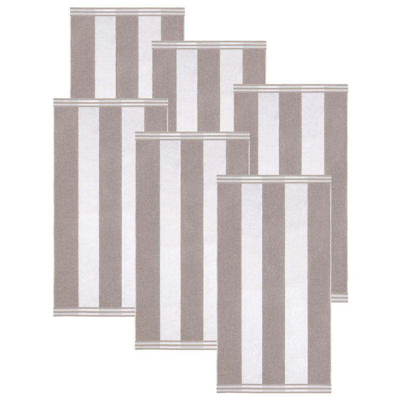 Calheta Cotton Oversized Cabana Stripe Beach Towels, Light Grey, 6