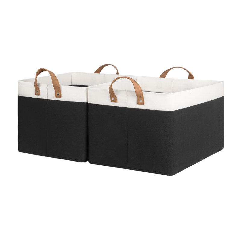 Fabric Storage Bins with Handles, Foldable Bins for Shelves, Closet, Dorm, Black/White