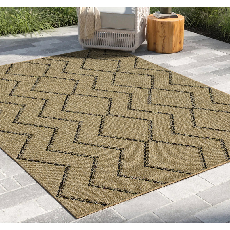 Modern Design Area Rug For Both Indoor And Outdoor - 5 Ft. 3 In. X 7 Natural+black, Polypropylene, Stain , Long-lasting 5.25 7.25 Neutral Color, Diamond Patterns, Polypropylene
