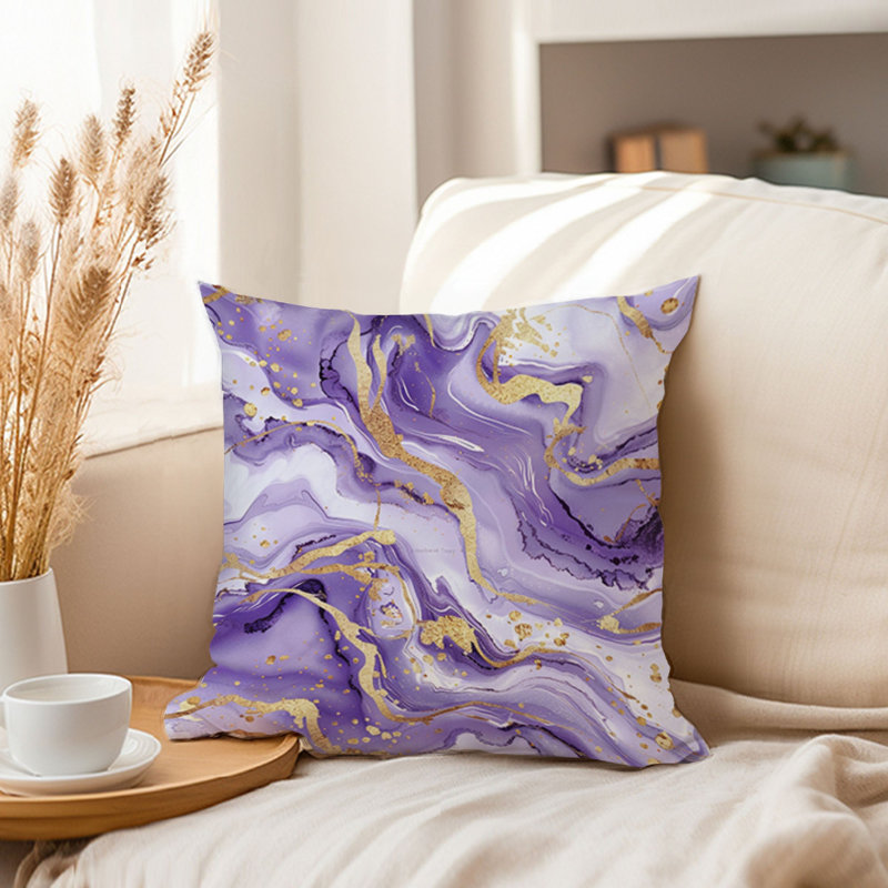 Abstract Purple & Gold Marble Geode I Modern, 16"H x 16"W