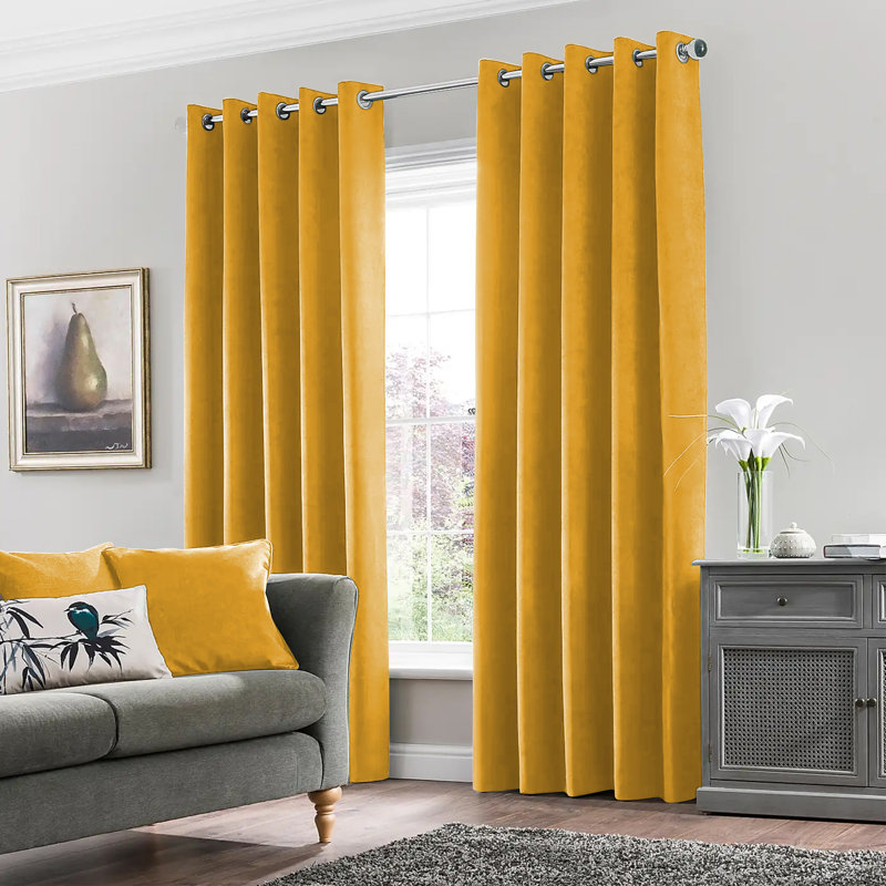 Erno Sheer Crushed Velvet Eyelet Curtains, Ochre, 117 W x 137 D cm