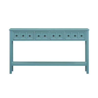 Rustic Entryway Console Table, 60" Long Sofa Table With Two Different Size Drawers And Bottom Shelf For Storage (Turquoise Green)