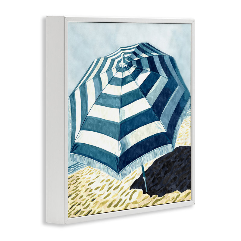 Parasol rayé par Ziwei Li, Giclée encadrée blanc bord de mer, H 12 po x l 12 po x P 1,5 po