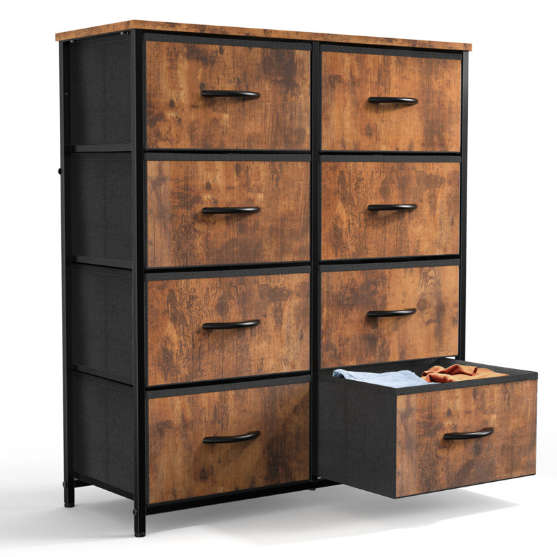 Commode de chambre à coucher avec commode haute 8 tiroirs, Brun rustique