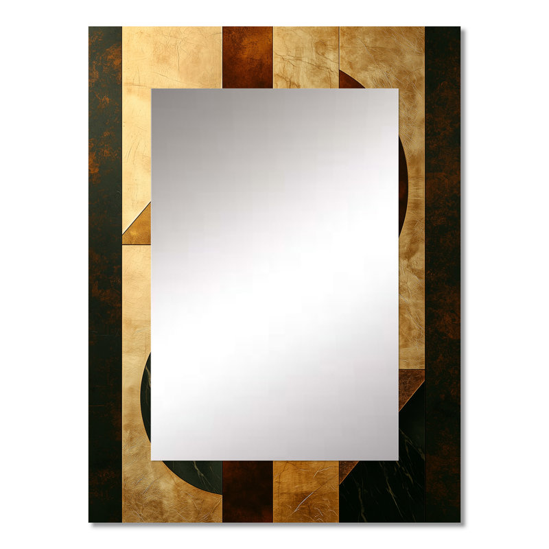 Géométrique noyer Essential Forms IV - miroir mural décoratif moderne, miroir doré, impression d'art en métal, 32 po x 24 po
