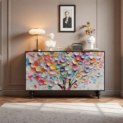 Art Floral Wood Sideboard Cabinet