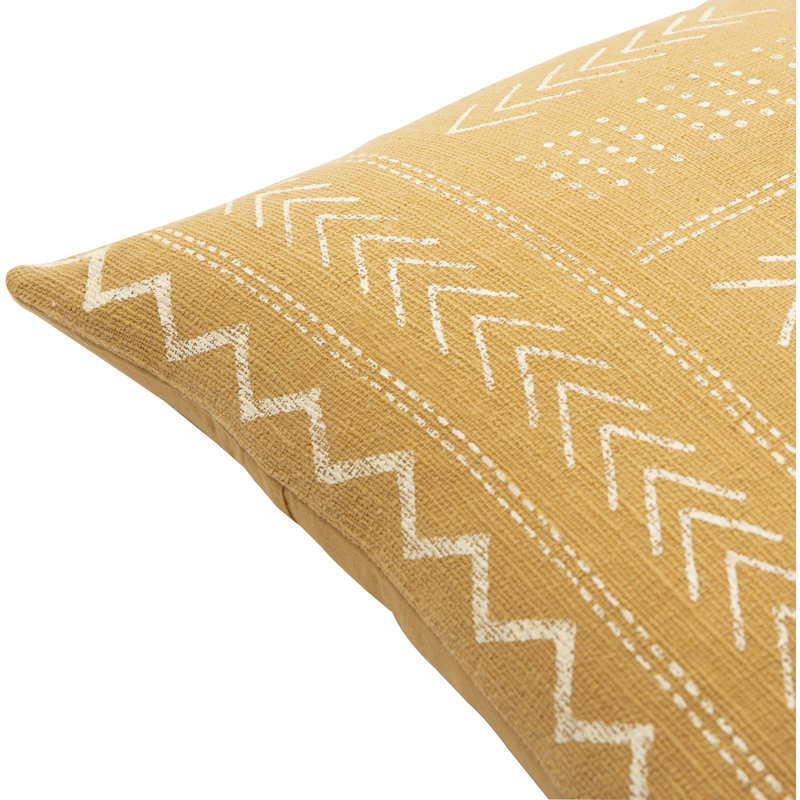 Geometric Cotton Pillow Cover, 22" x 22", Mustard/Beige
