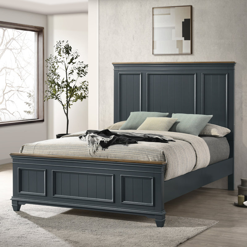Semaj Solid Wood Standard Bed, Queen, Dark Blue