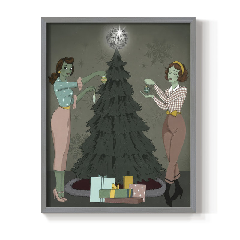 Futur Noël II, reproduction encadrée - bois massif, H 11 po x l 9 po, Gris
