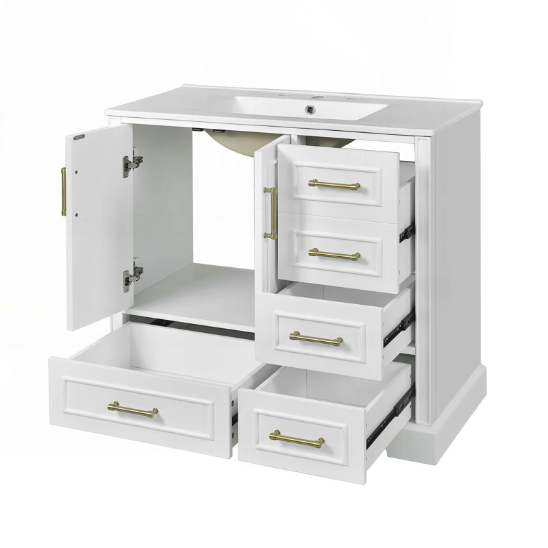 Meuble-lavabo 36 po avec lavabo en céramique, Blanc