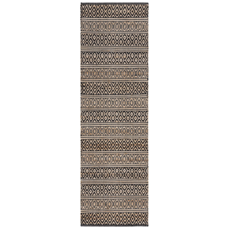 Tapis géométrique en jute et en coton tissé à plat à motif de fibres naturelles Avalyna, Tapis de couloir 2 pi 3 po x 8 pi