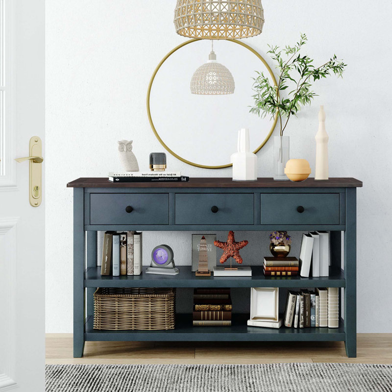 50'' Console Table, Espresso, Dark Navy