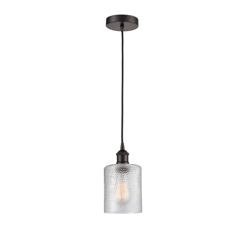 Luminaire suspendu tambour simple à 1 lumière Malcolm, H 9,75 po x l 5 po x P 5 po, Transparent, Bronze huilé