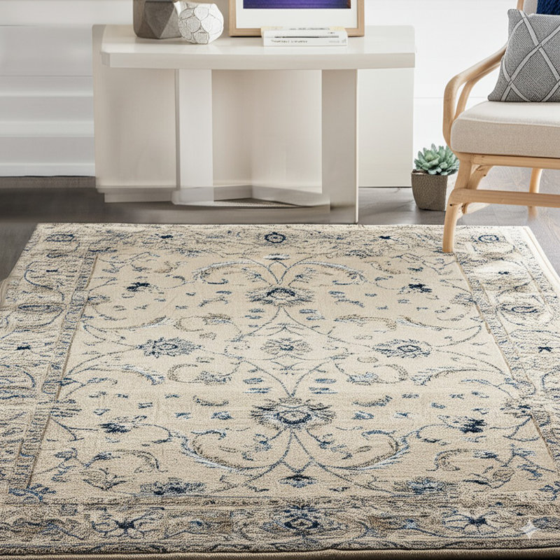 Tapis gris en laine rectangulaires et durables à motif oriental classique élégant tissés au métier mécanique Huckabee