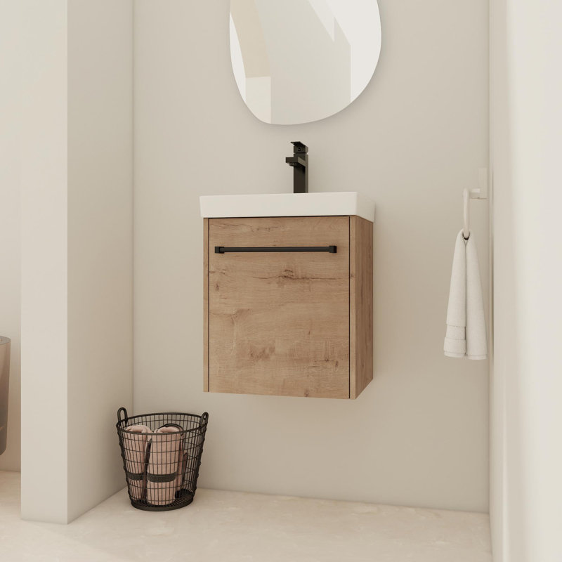 Wall Mount Bathroom Vanity with Sink, Imitative Oak