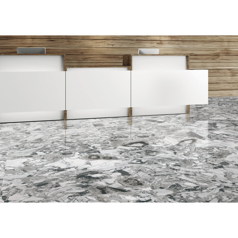 Carrelage mural en porcelaine ultrabrillant aspect marbre 19,3 po x 38,6 po, Jade profond