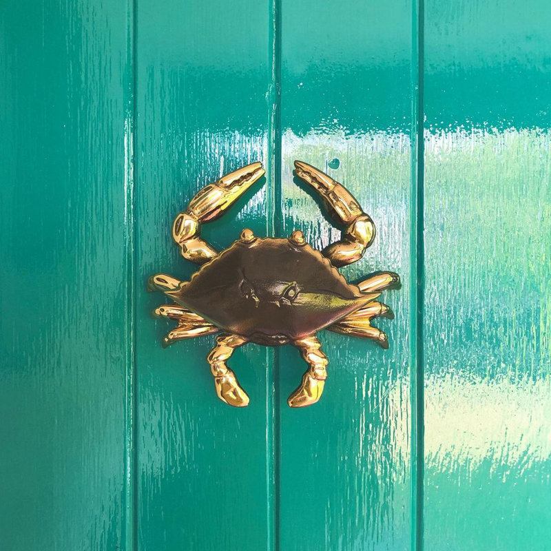 Heurtoir de porte crabe bleu, Laiton, 6 po x 7 po x 2,25 po