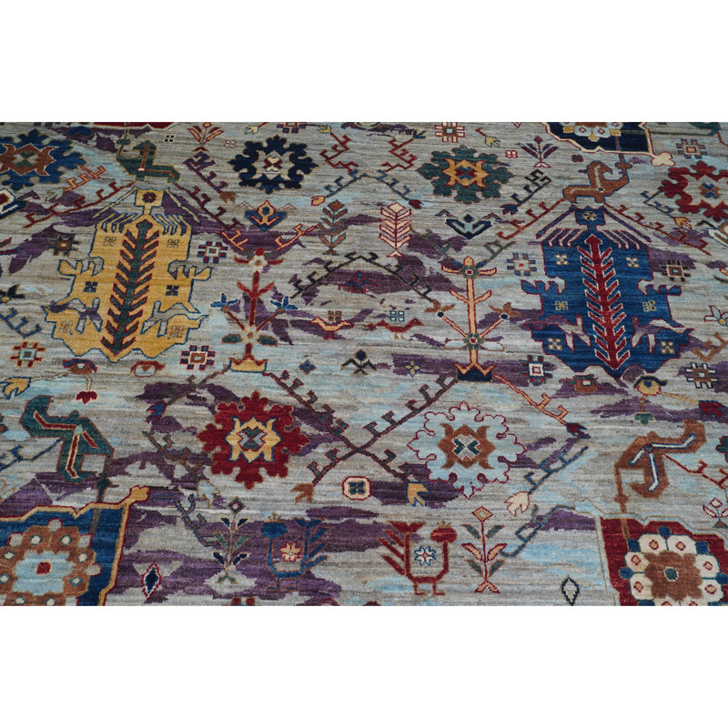 Hand Knotted Wool Oriental Area Rug in Silver/Gray/Purple/Green
