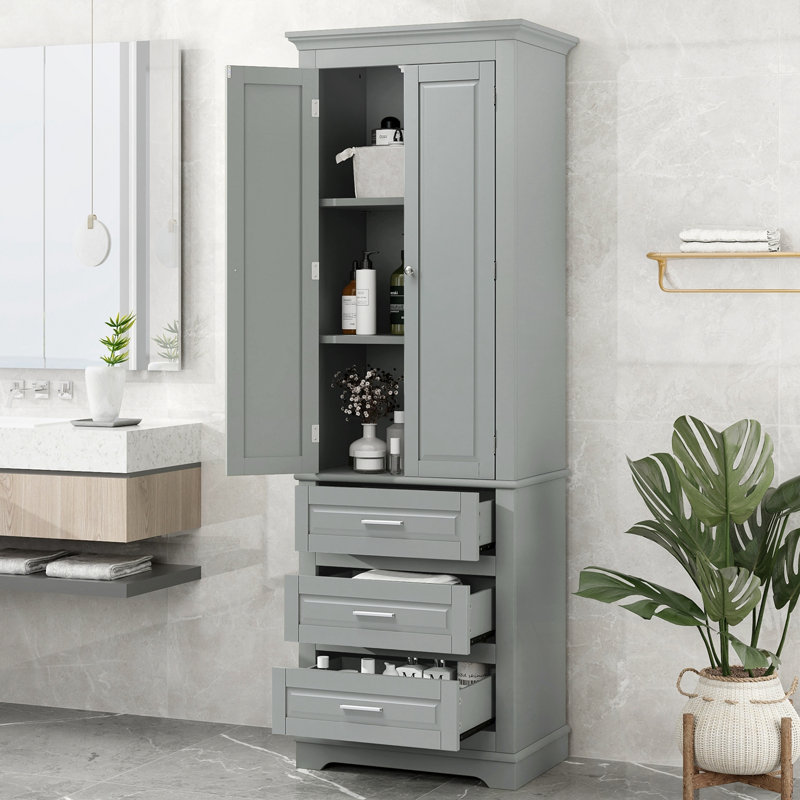 Tall Storage Cabinet With Three Drawers For Bathroom/Office, Gray
