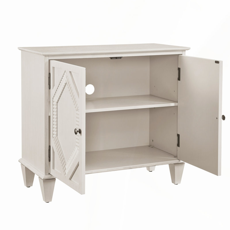 Buffet rétro 33,6 "en bois avec rangement, Blanc antique