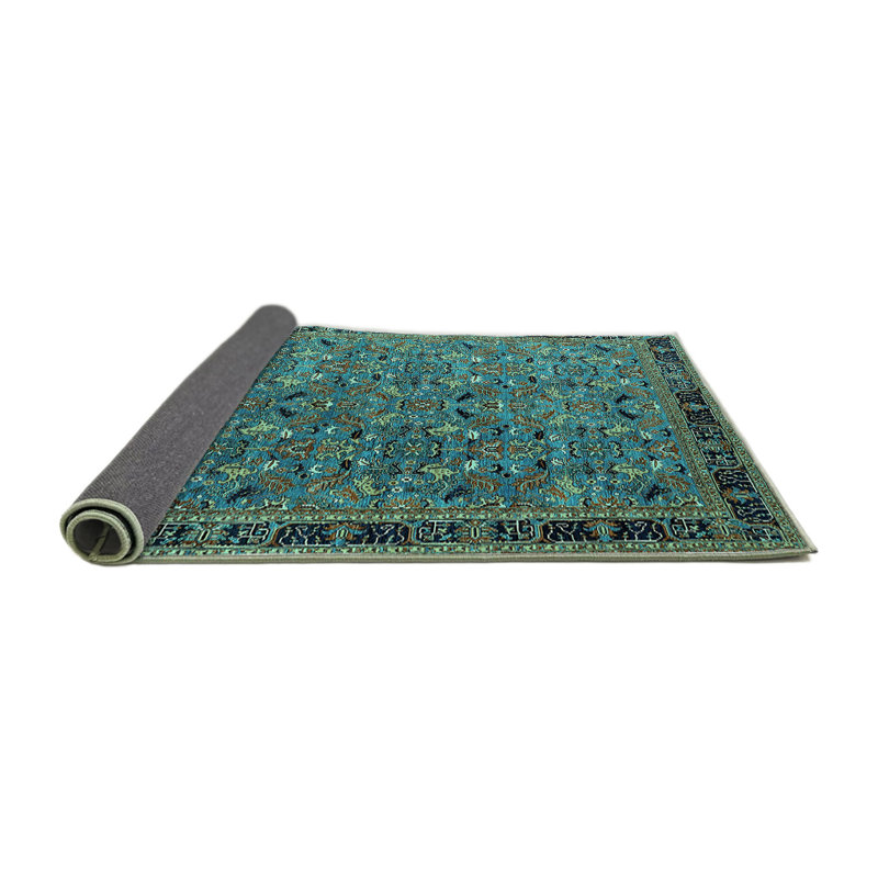 Tapis bleu sarcelle tissé à la machine, Rond 7 pi