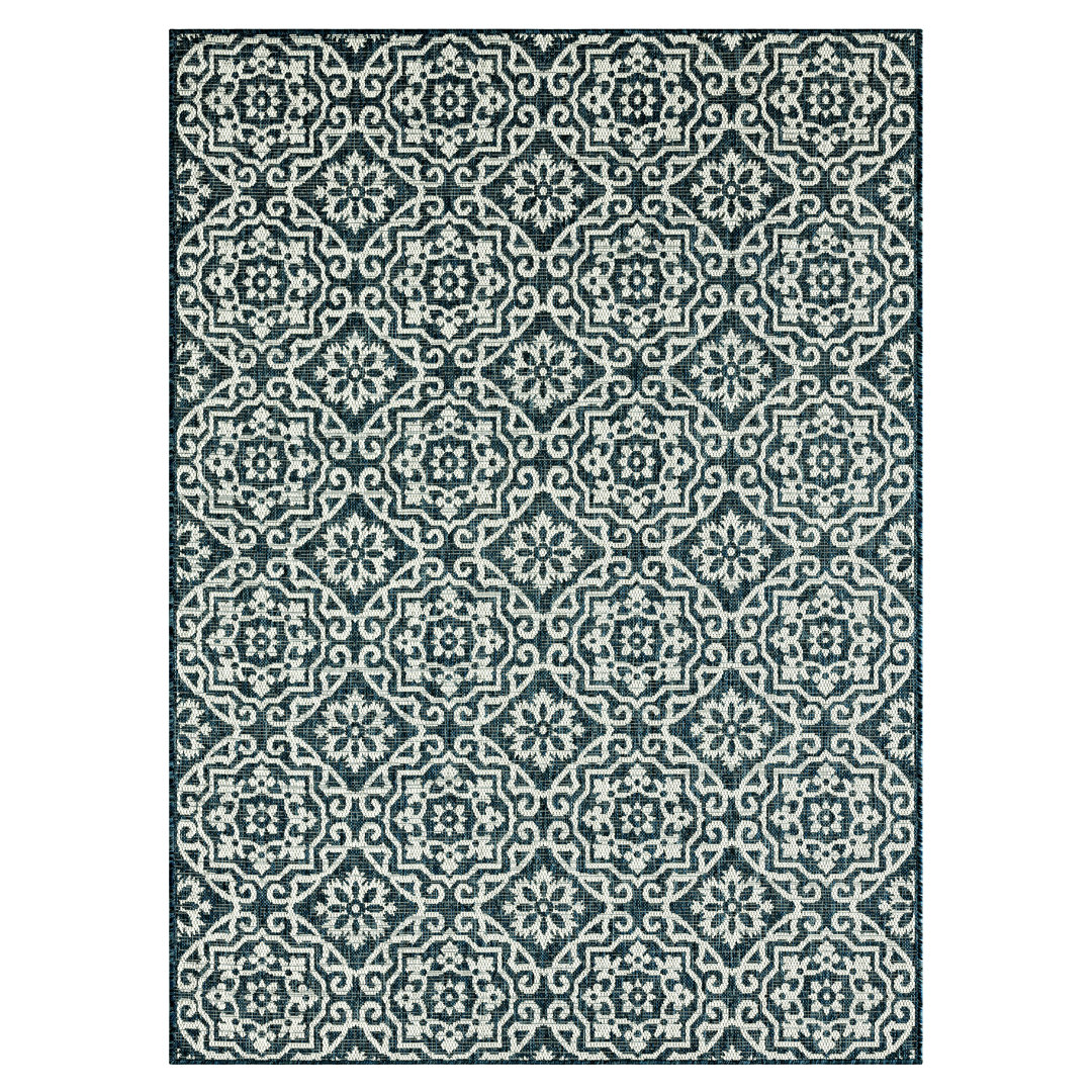 NICOLE MILLER NEW YORK Patio Country Danica Geometric Indoor/Outdoor Area Rug, Blue/White Nicole Miller Rug 