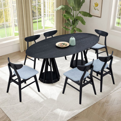 Ensemble de table de salle à manger moderne 7 pièces avec 1 table et 6 chaises, idéal pour les réunions de famille et les invités
