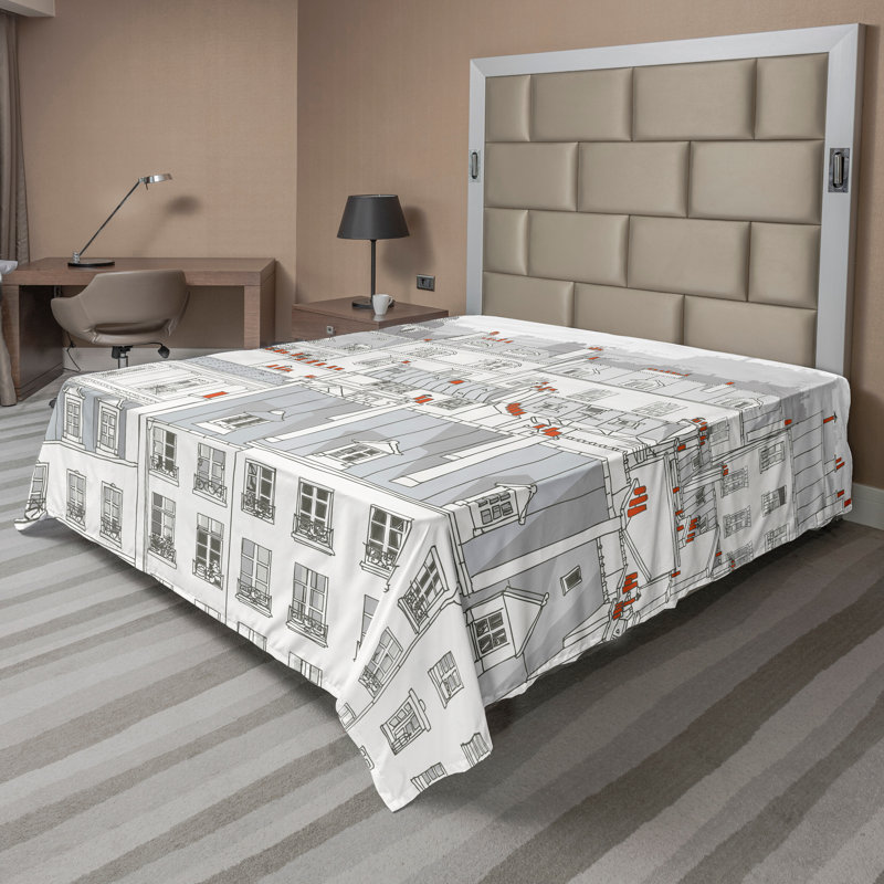 Drap plat Ambesonne Cityscape, Paris, paysage aérien, gris pâle, orange, blanc, Drap plat pour très grand lit californien