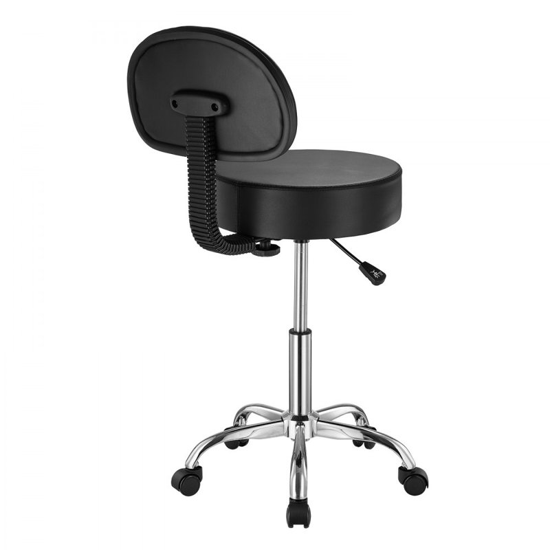 Tabouret à roulettes avec support pour le dos et roulettes, fauteuil à roulettes rondes d'une capacité de poids de 450 lb, tabouret pivotant en cuir de polyuréthane épaissi réglable en hauteur pour les salons, les spas, les massages, les tatouages, 