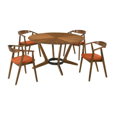 Jeyhan 5 Piece Round Dining Table Set in Rubberwood and Fabric by George Oliver