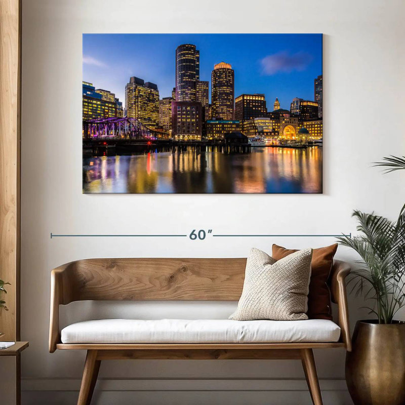 Ravi illuminé l'horizon de Boston, H 32 po x l 48 po